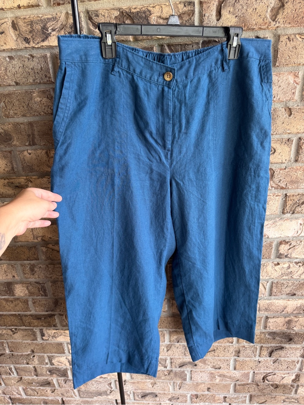 J. Jill Love Linen XL Blue 100% Linen Cropped Pants Elastic Waist - Picture 3 of 13